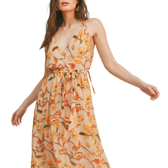 Lush Dresses & Skirts - NWT - Lush - Taupe Yellow Floral Tie Back Maxi Dress - Size Medium